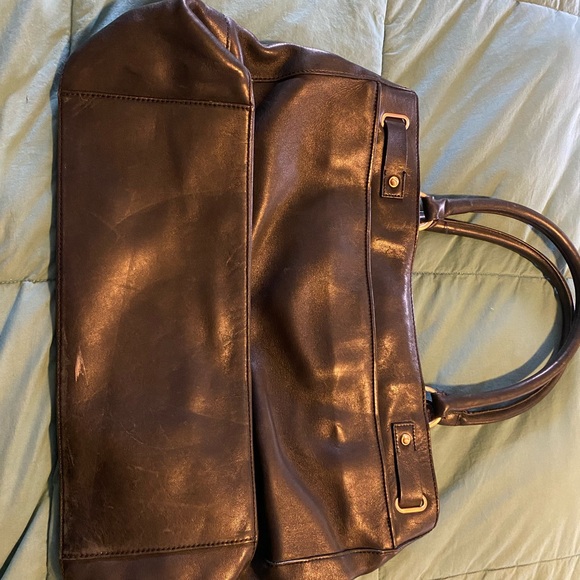 Large Black Leather Ann Taylor Satchel with Brass Hardware - Picture 9 of 10